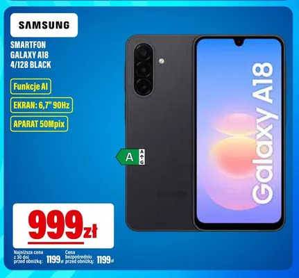 Smartfon Galaxy A18 4/128 Black Samsung promocja w RTV EURO AGD