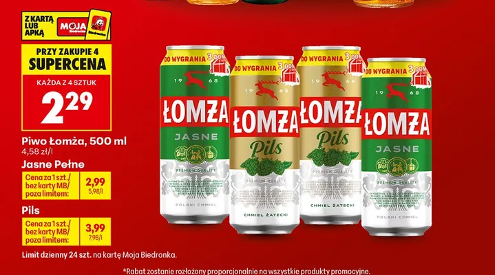 Piwo Łomża Jasne Pełne promocja w Biedronka