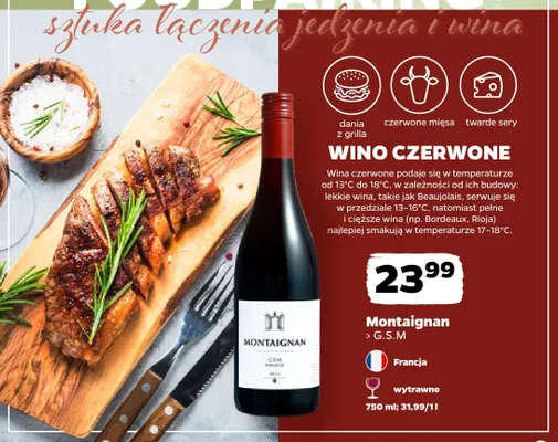 Wino czerwone wytrawne Montaignan G.S.M promocja w Netto