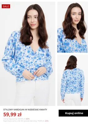 Stylowy kardigan w niebieskie kwiaty Greenpoint promocja w Greenpoint