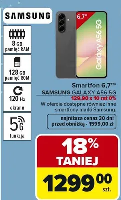 Smartfon 6,7" SAMSUNG GALAXY A56 5G promocja w Carrefour