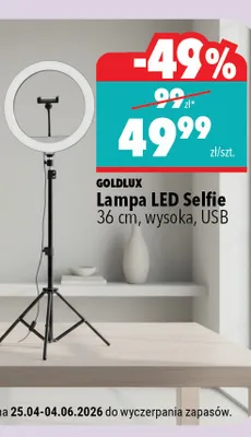 Lampa LED Selfie GOLDLUX 36cm wysoka USB promocja w Biedronka Home