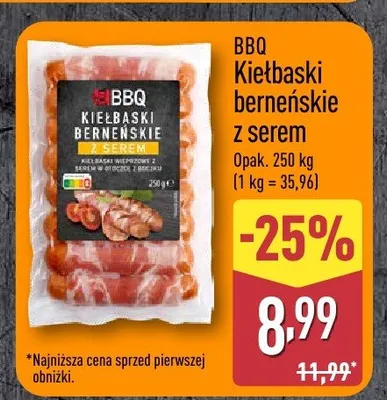 Kiełbaski berneńskie z serem BBQ promocja w Aldi