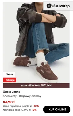 Sneakersy brązowy ciemny Guess Jeans promocja w eobuwie.pl