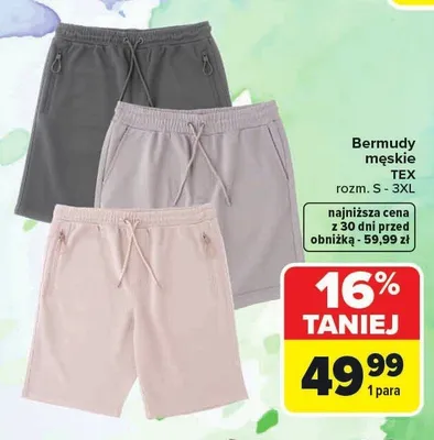 Bermudy męskie TEX rozm. S-3XL promocja w Carrefour