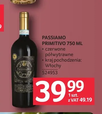 Wino czerwone Passiamo Primitivo promocja w Selgros
