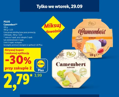 Camembert naturalny Pilos promocja w Lidl