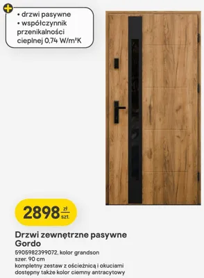 Drzwi zewnętrzne pasywne Gordo kolor ciemny antracytowy szer. 90cm promocja w Castorama