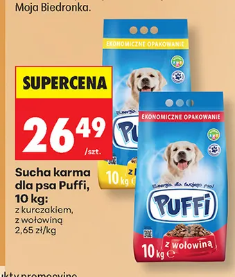 Sucha karma dla psa Puffi z kurczakiem promocja w Biedronka