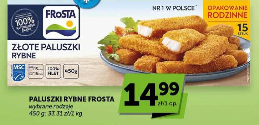 Paluszki rybne Frosta Złote opakowanie rodzinne 15 sztuk promocja w Groszek