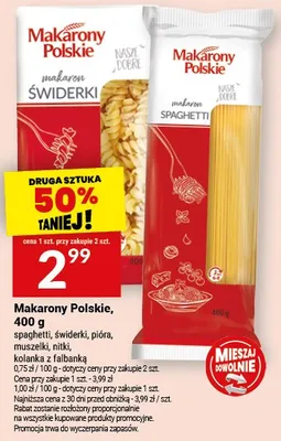 Makaron spaghetti, świderki, pióra, muszelki, nitki, kokarda z łubianek promocja w Twój Market