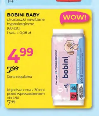 Chusteczki nawilżane hypoalergiczne Bobini Baby promocja w Drogerie Jawa