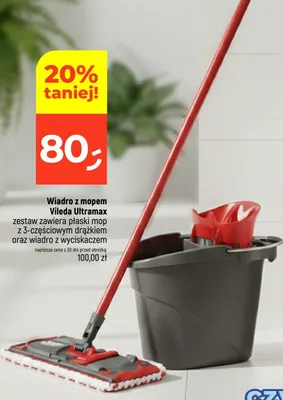 Wiadro z mopem zestaw zawiera płaski mop z 3-częściowym drążkiem oraz wiadro z wyciskaczem promocja w Dealz