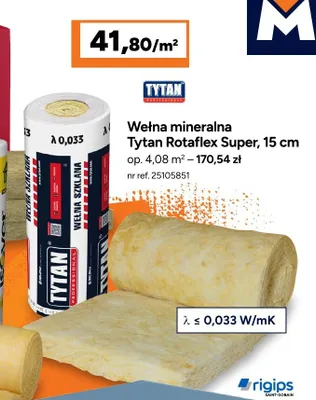 Wełna mineralna Tytan Rotaflex Super 15 cm promocja w Bricoman