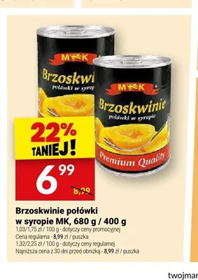 Brzoskwinie połówki w syropie MK promocja w Twój Market