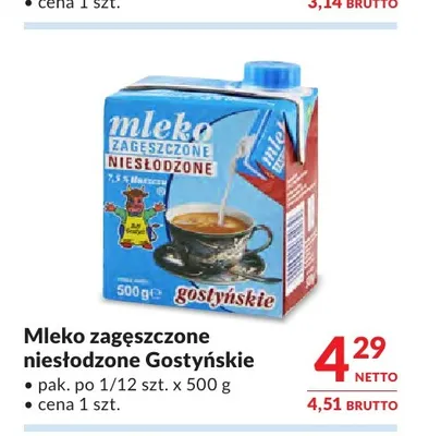 Mleko zagęszczone niesłodzone Gostyńskie promocja w Makro