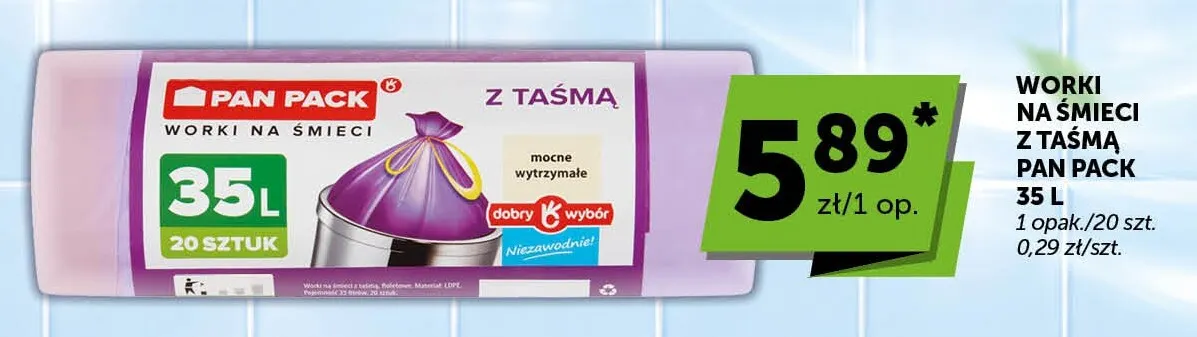 Worki na śmieci z taśmą Pan Pack 35 l promocja w ABC