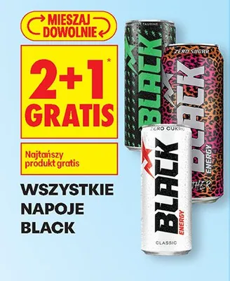 Wszystkie napoje Black 2+1 GRATIS promocja w Biedronka