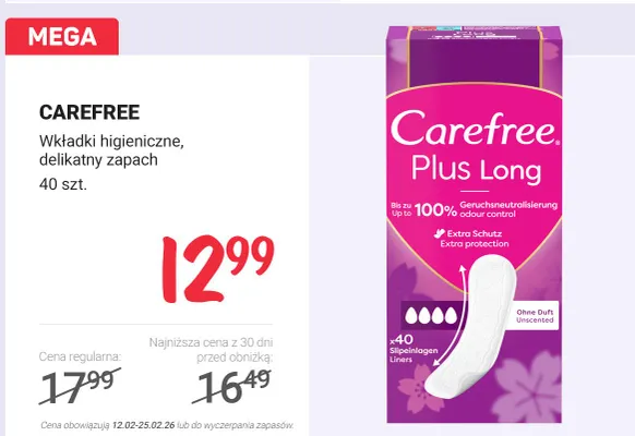 Wkładki higieniczne, delikatny zapach promocja w Rossmann