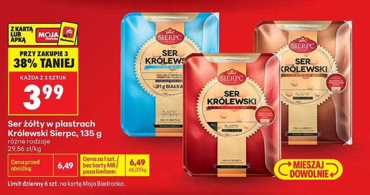 Ser żółty w plastrach Królewski Sierpc Light promocja w Biedronka