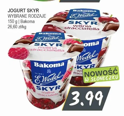Jogurt Skyr Bakoma & E.Wedel wiśnia stracciatella promocja w Słoneczko