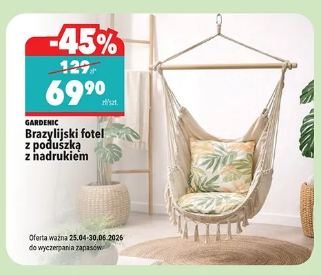 Brazylijski fotel z poduszką z nadrukiem GARDENIC promocja w Biedronka