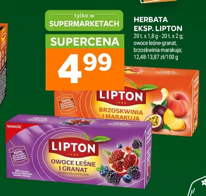 Herbata ekspresowa owoce leśne-granat Lipton promocja w Stokrotka