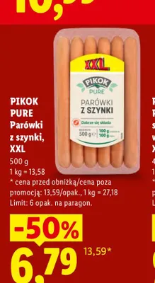 Parówki z szynki Pikok Pure XXL promocja w Lidl