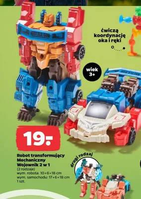 Robot transformujący Mechaniczny Wojownik 2 w 1 wym. robota: 10x6x18cm wym. samochodu: 17x6x18cm promocja w Netto