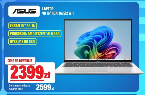 Laptop Asus Vb 16" R5AI 16/512 W11 promocja w RTV EURO AGD