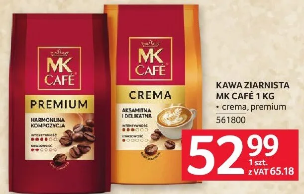 Kawa ziarnista MK Cafe Premium/Crema 1kg promocja w Selgros