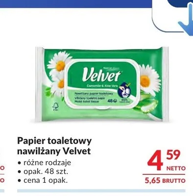 Papier toaletowy nawilżany Velvet promocja w Makro
