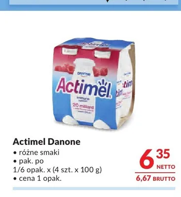 Napój jogurtowy Actimel Danone 4-pak promocja w Makro