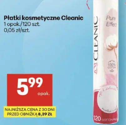 Płatki kosmetyczne Cleanic Pure Effect promocja w Delikatesy Centrum