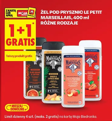 Żel pod prysznic, różne rodzaje 1+1 GRATIS promocja w Biedronka