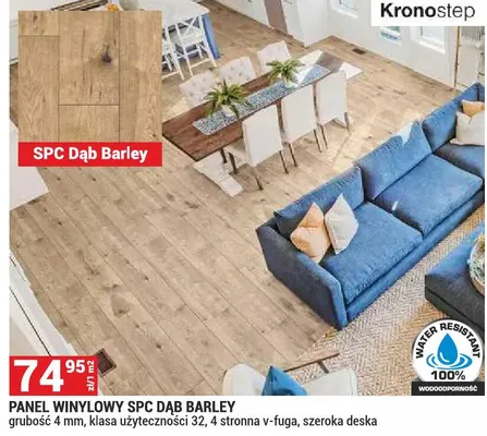 Panel winylowy SPC Dąb Barley grubość 4mm klasa użyteczności 32 4 stronna v-fuga szeroka deska Kronostep promocja w Merkury Market