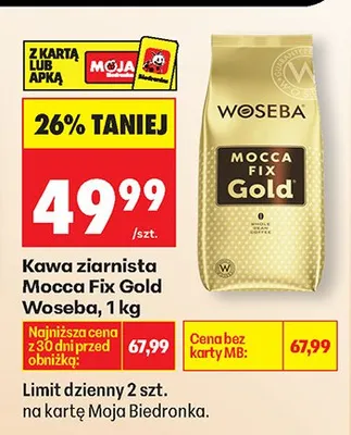 Kawa ziarnista Mocca Fix Gold 1 kg promocja w Biedronka