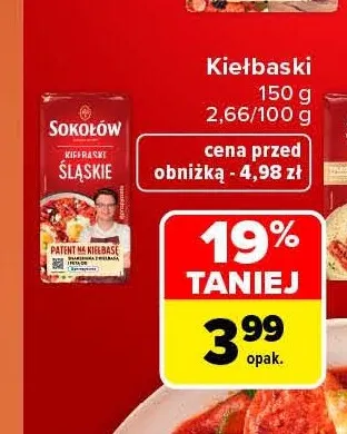 Kiełbaski śląskie Sokołów promocja w Carrefour Market
