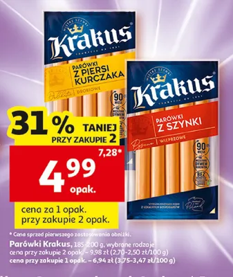 Parówki z piersi kurczaka Krakus promocja w Auchan