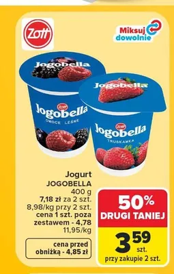 Jogurt Zott Jogobella truskawkowy promocja w Carrefour