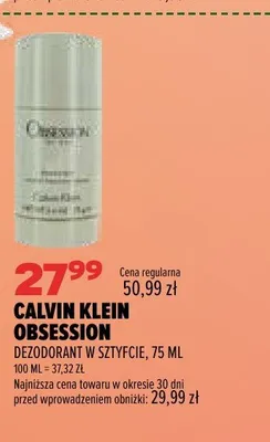 Dezodorant w sztyfcie Calvin Klein Obsession promocja w Drogerie Natura