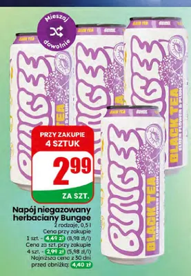Napój niegazowany herbaciany Bungee Black Tea Elderflower & Plum promocja w Dino