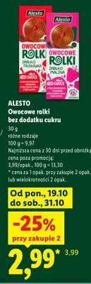 Owocowe rolki bez dodatku cukru jabłko-truskawka Alesto promocja w Lidl