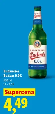 Piwo bezalkoholowe Budweiser Budvar 0,0% promocja w Lidl