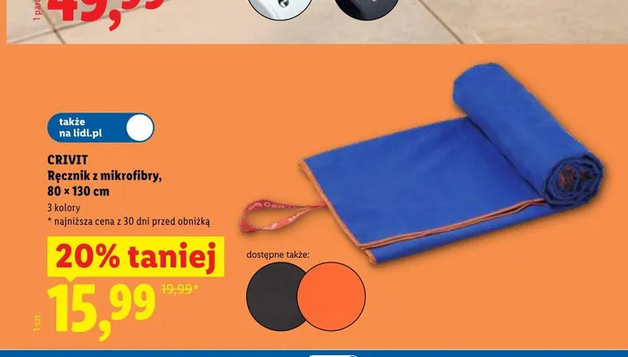 Ręcznik z mikrofibry CRIVIT 80x130cm promocja w Lidl