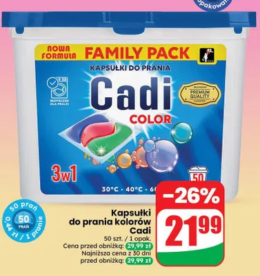 Kapsułki do prania kolorów Cadi 3w1 promocja w Dino