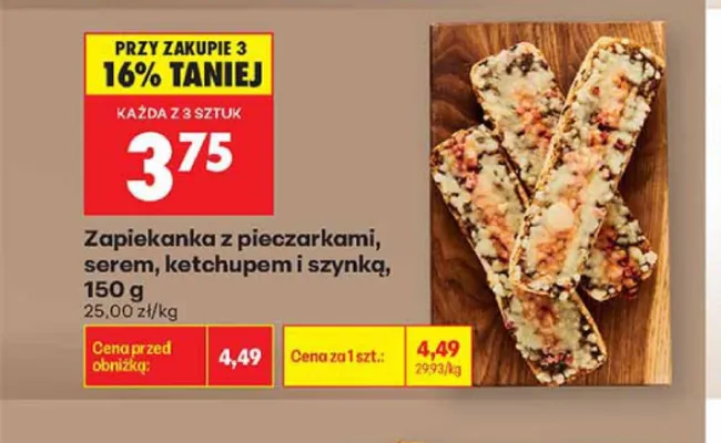 Zapiekanka z pieczarkami serem ketchupem i szynką promocja w Biedronka