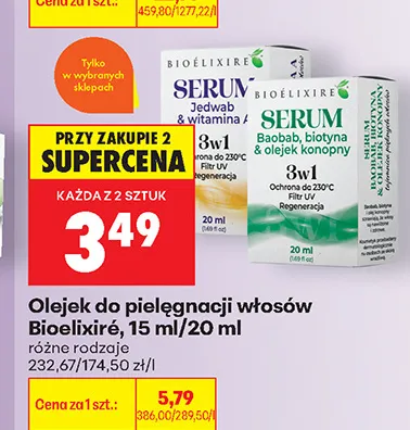 Olejek do pielęgnacji włosów Bioelixire Baobab biotyna & olejek konopny promocja w Biedronka