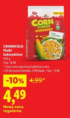 Płatki kukurydziane Crownfield promocja w Lidl