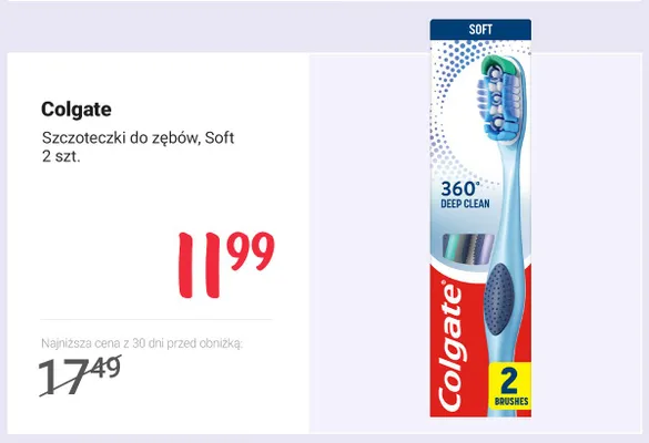 Szczoteczki do zębów Soft Colgate 360 Deep Clean 2-pak promocja w Rossmann